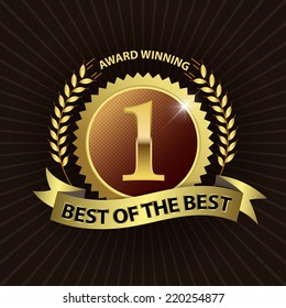 Celebrating award winning no 1 - Golden Laurel Wreath Seal with Golden Ribbon - Layered EPS 10 Vector