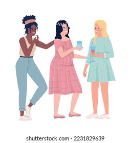 Celebrating at baby shower semi flat color vector characters. Editable figures. Full body people on white. Mother-to-be simple cartoon style illustration for web graphic design and animation