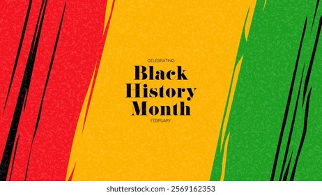 Celebrating banner for Black History Month. Vector card with brush strokes colored Black History Month colors. African-American History Month banner for promotion, poster, card and social media ad.