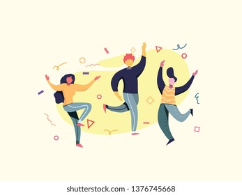Celebrating birthday party, People Dancing Happy Flat vector illustration.