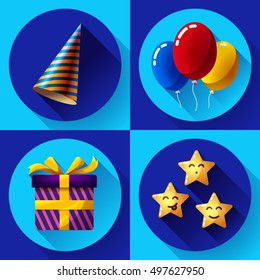 Celebrating birthday party vector flat party icon set