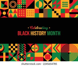 Celebrating Black History Month Abstract Background. February Awareness Celebration poster. Website header banner vector illustration. Neo Geometric pattern concept. Social media post, graphic design