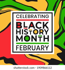 Celebrating Black History Month February banner with colorful liquid paint effect background. Vector illustration of design template for national holiday poster or card