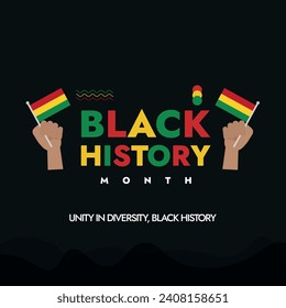 Celebrating Black History Month in February. African-American Rights Flag for Black History Month. Red, Yellow, Green, Black. Lives Matter. Banner, post card, cover, shirt design. Awareness post.