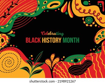 Celebrating Black History Month Memphis concept Background. African Americans February poster. Horizontal banner vector illustration. Website header, social media post, greeting card graphic resource