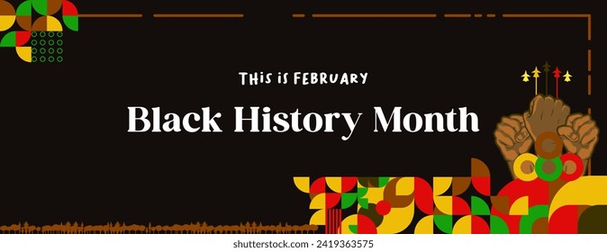 Celebrating Black History Month in modern geometric style. Greeting banner with typography. Illustration for Black History Month 2024