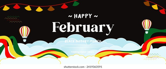 Celebrating Black History Month in modern geometric style. Greeting banner with typography. Illustration for Black History Month 2024