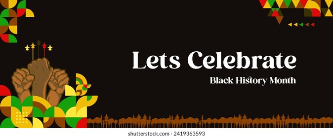 Celebrating Black History Month in modern geometric style. Greeting banner with typography. Illustration for Black History Month 2024