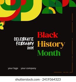 Celebrating Black History Month in modern geometric style. Square banners for social media and more with typography. Illustration for Black History Month 2024