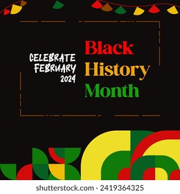 Celebrating Black History Month in modern geometric style. Square banners for social media and more with typography. Illustration for Black History Month 2024
