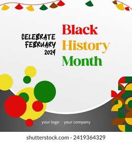 Celebrating Black History Month in modern geometric style. Square banners for social media and more with typography. Illustration for Black History Month 2024