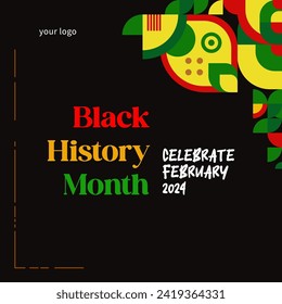 Celebrating Black History Month in modern geometric style. Square banners for social media and more with typography. Illustration for Black History Month 2024