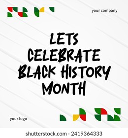 Celebrating Black History Month in modern geometric style. Square banners for social media and more with typography. Illustration for Black History Month 2024