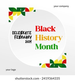 Celebrating Black History Month in modern geometric style. Square banners for social media and more with typography. Illustration for Black History Month 2024