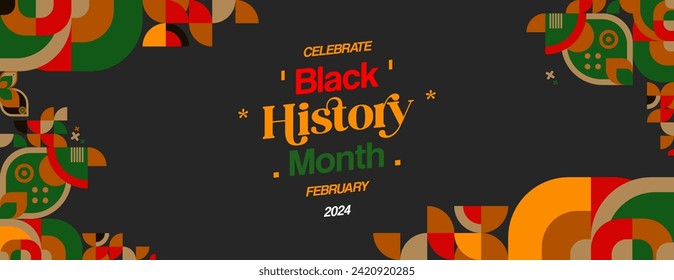 Celebrating Black History Month in modern geometric style. Greeting banner with typography. Illustration for Black History Month and Juneteenth Freedom Day