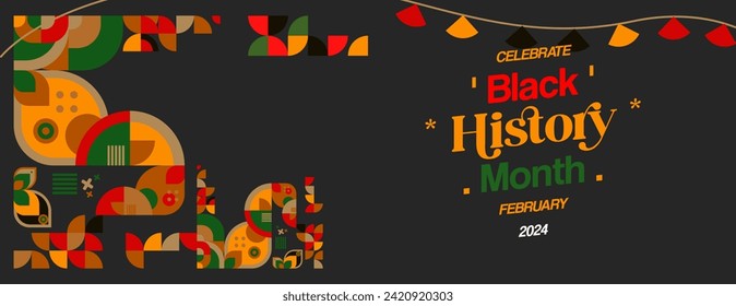 Celebrating Black History Month in modern geometric style. Greeting banner with typography. Illustration for Black History Month and Juneteenth Freedom Day