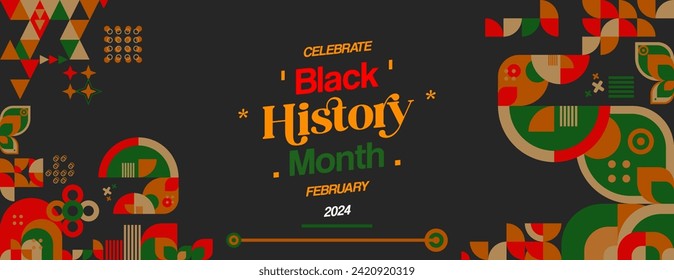 Celebrating Black History Month in modern geometric style. Greeting banner with typography. Illustration for Black History Month and Juneteenth Freedom Day