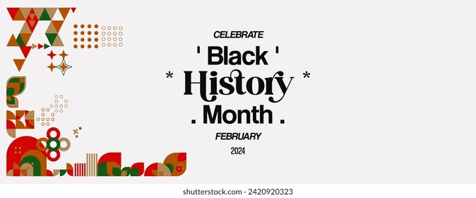 Celebrating Black History Month in modern geometric style. Greeting banner with typography. Illustration for Black History Month and Juneteenth Freedom Day