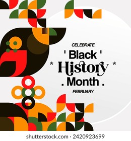 Celebrating Black History Month in modern geometric style. Square banners for social media and more with typography. Illustration for Black History Month 2024