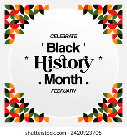 Celebrating Black History Month in modern geometric style. Square banners for social media and more with typography. Illustration for Black History Month 2024