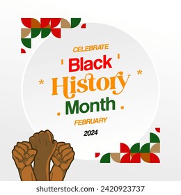 Celebrating Black History Month in modern geometric style. Square banners for social media and more with typography. Illustration for Black History Month 2024