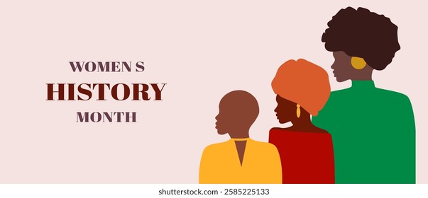 Celebrating Black History Month. Women's history month banner. Women's power. Black History Month. Flat design. The power is in women.