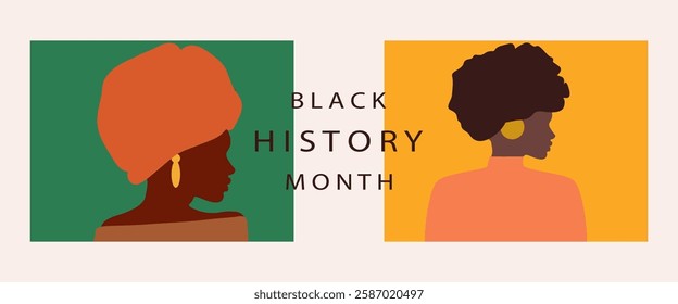 Celebrating Black History Month. Women's history month banner. Women's power. Black History Month. Flat design. The power is in women.