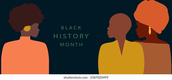 Celebrating Black History Month. Women's history month banner. Women's power. Black History Month. Flat design. The power is in women.