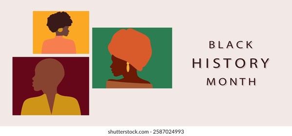 Celebrating Black History Month. Women's history month banner. Women's power. Black History Month. Flat design. The power is in women.