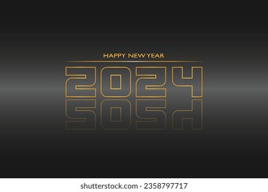 Celebrating a Bright Tomorrow: New Year 2024, gradient dark background illustration with golden outlines.