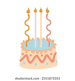 celebrating cake with candles in shape doodle style in vector for birthday party or celebrating event. Elements for poster sticker design logo decoration