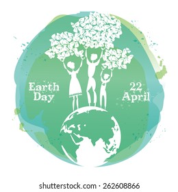 Celebrating card for Earth Day. Vector illustration. 