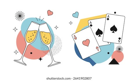 Celebrating Casino Wins Champagne Toast with Cards Aces Casino Night