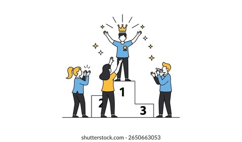 Celebrando o atleta campeão que saiu vitoriosamente do pódio recebendo prêmios e aplausos de espectadores solidários