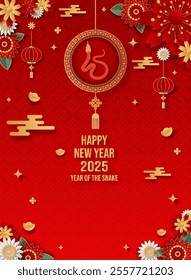 Celebrating Chinese New Year 2025, Snake Zodiac Elegance with Ethereal Floral Abstract Template Design. Vector illustrator EPS10