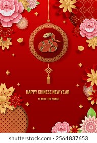 Celebrating Chinese New Year 2025, Snake Zodiac Elegance with Ethereal Floral Abstract Template Design. Vector illustrator EPS10