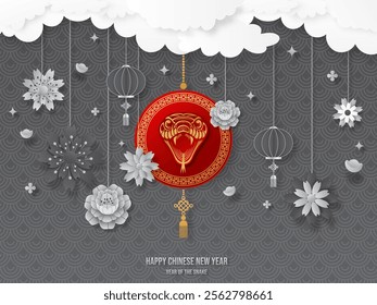 Celebrating Chinese New Year 2025, Snake Zodiac Elegance with Ethereal Floral Abstract Template Design. Vector illustrator EPS10