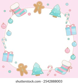 celebrating christmas season with pastel christmas party theme frame, vector illustration