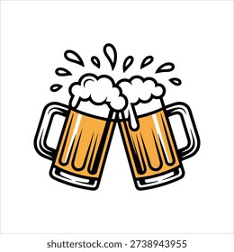 Celebrating with clinking beer mugs and splashing foam, cheers concept, beverage, drink, beerfest, pub sign