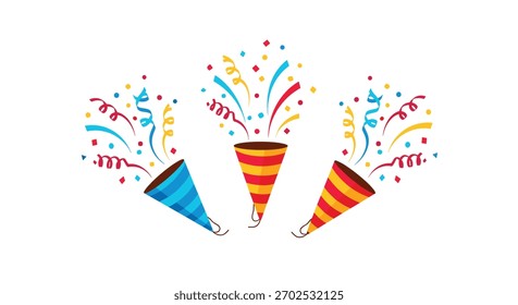 Celebrating with colorful confetti poppers creating a festive and joyous atmosphere for special occasions.