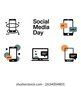 Celebrating Connection Social Media Day digital icons with a sleek monochrome style and minimalist