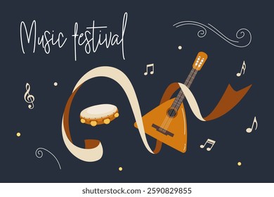 Celebrating creativity at a vibrant music festival with instruments and notes