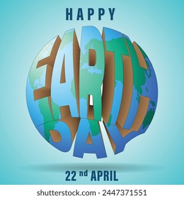 celebrating earth day with vibrant earthmap and 3D globe letters effect illustration on blue background	