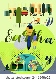 Celebrating Earth Day.Vector ecology concept.Happy Earth Day greeting card with children