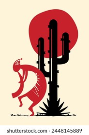 Celebrating the Earth: A Vibrant Kokopelli Tapestry of Early American Joy. Kokopelli art, Early American life, Native American art, Southwestern art, Happy Kokopelli painting.