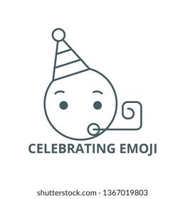 Celebrating emoji line icon, vector. Celebrating emoji outline sign, concept symbol, flat illustration