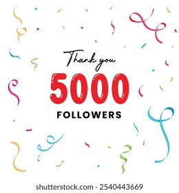 Celebrating the events of 5000 Followers. Thank you 5000 followers. Thanks followers Poster template for Social Media. large number of followers. Vector illustration.