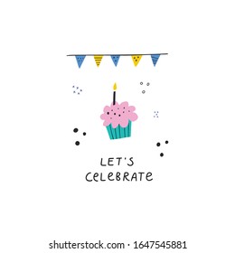 Celebrating first bday flat greeting card template