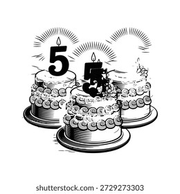 Celebrating Five Years Two Cakes With Candles And Number Five