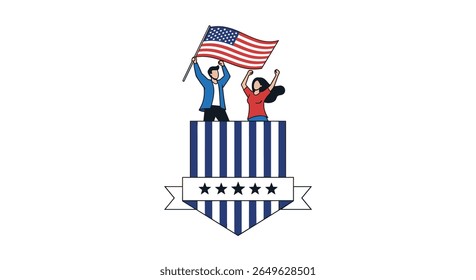 Celebrating freedom and patriotism with a prideful american flag and joyful people standing tall